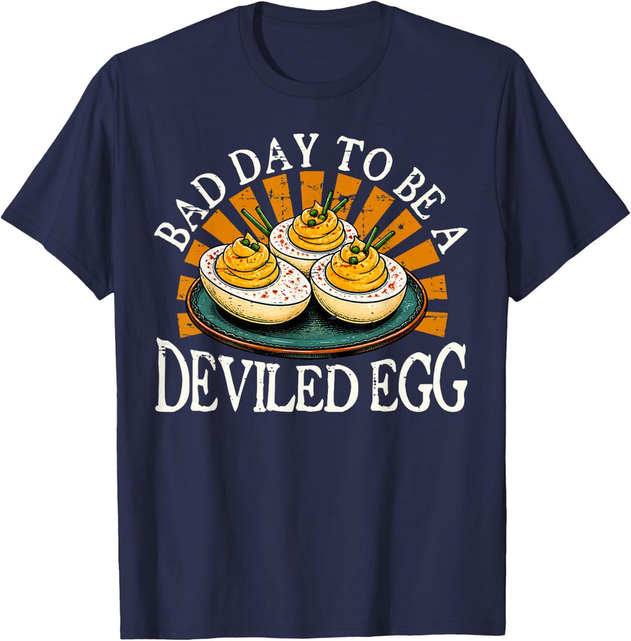 Retro Bad Day to Be a Deviled Egg Funny Thanksgiving Dinner T-Shirt - Navy Blue