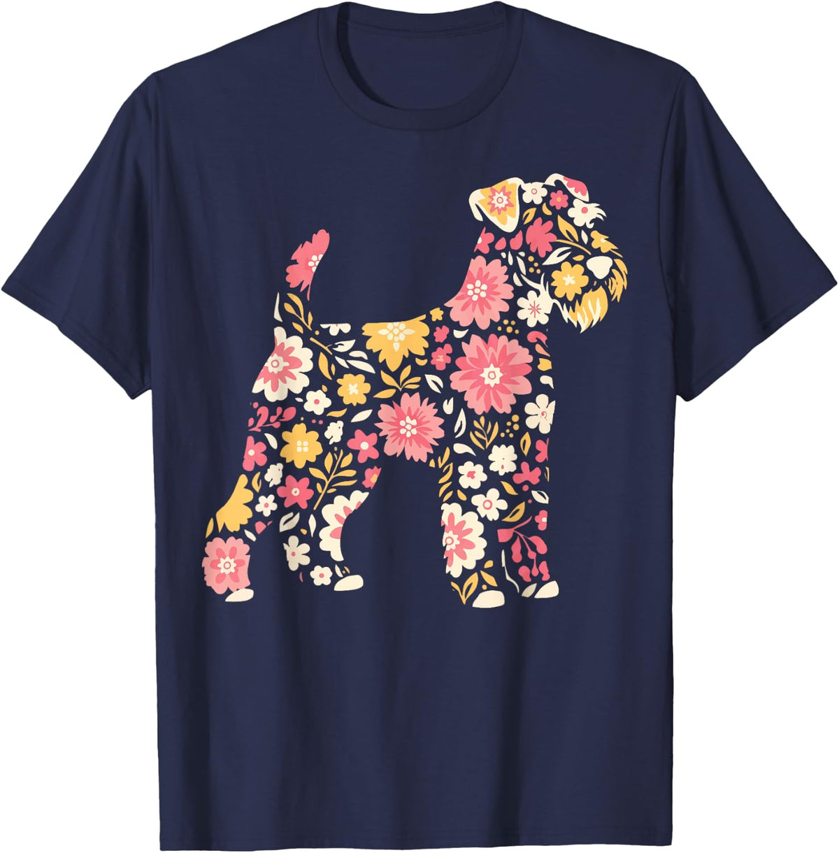 Lakeland Terrier Floral Flowers T-Shirt - Navy Blue