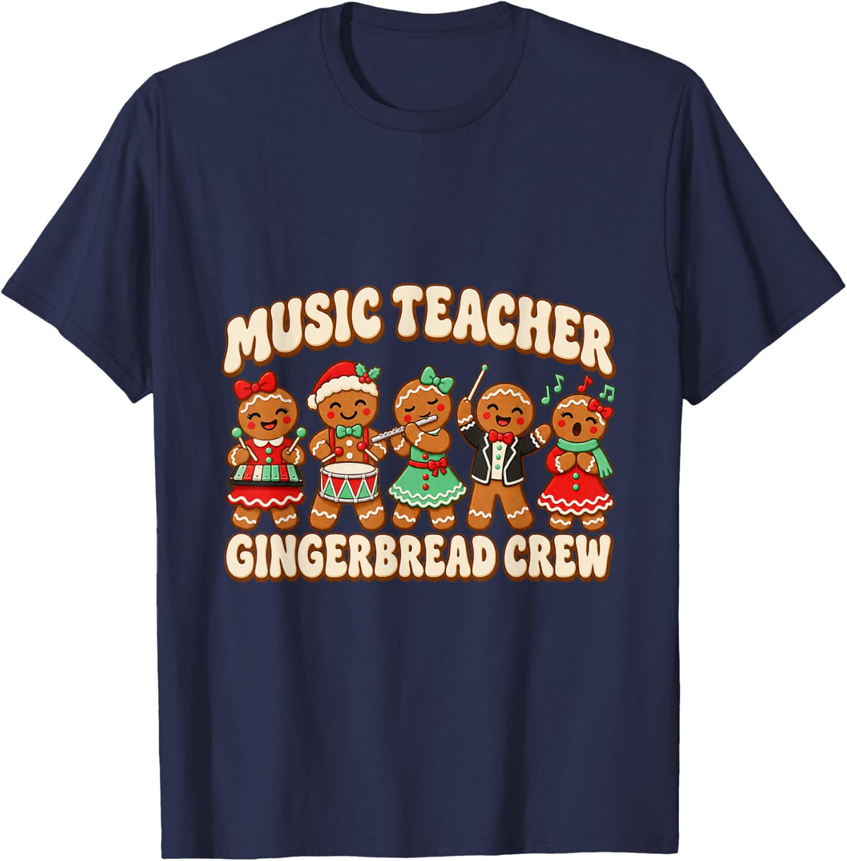 Christmas Music Teacher Christmas Cartoon T-Shirt - Navy Blue