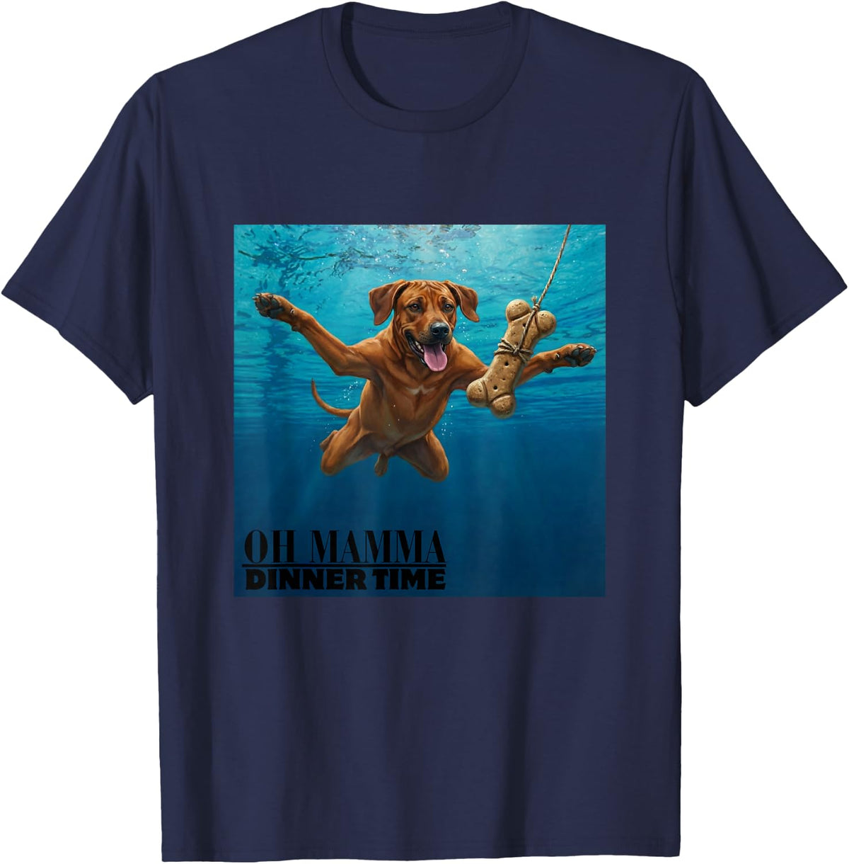 Funny Rhodesian Ridgeback Swimming Underwater T-Shirt - Navy Blue