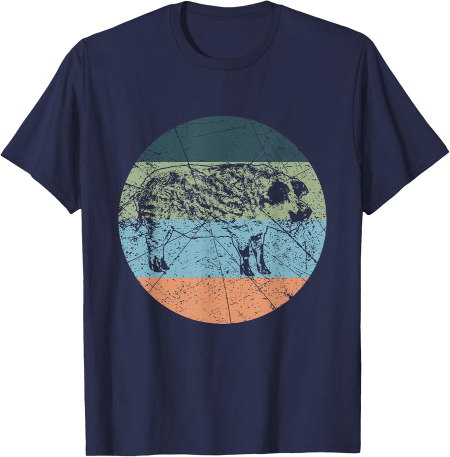 Retro Pig Silhouette - Farmer Vintage Mangalitsa T-Shirt - Navy Blue