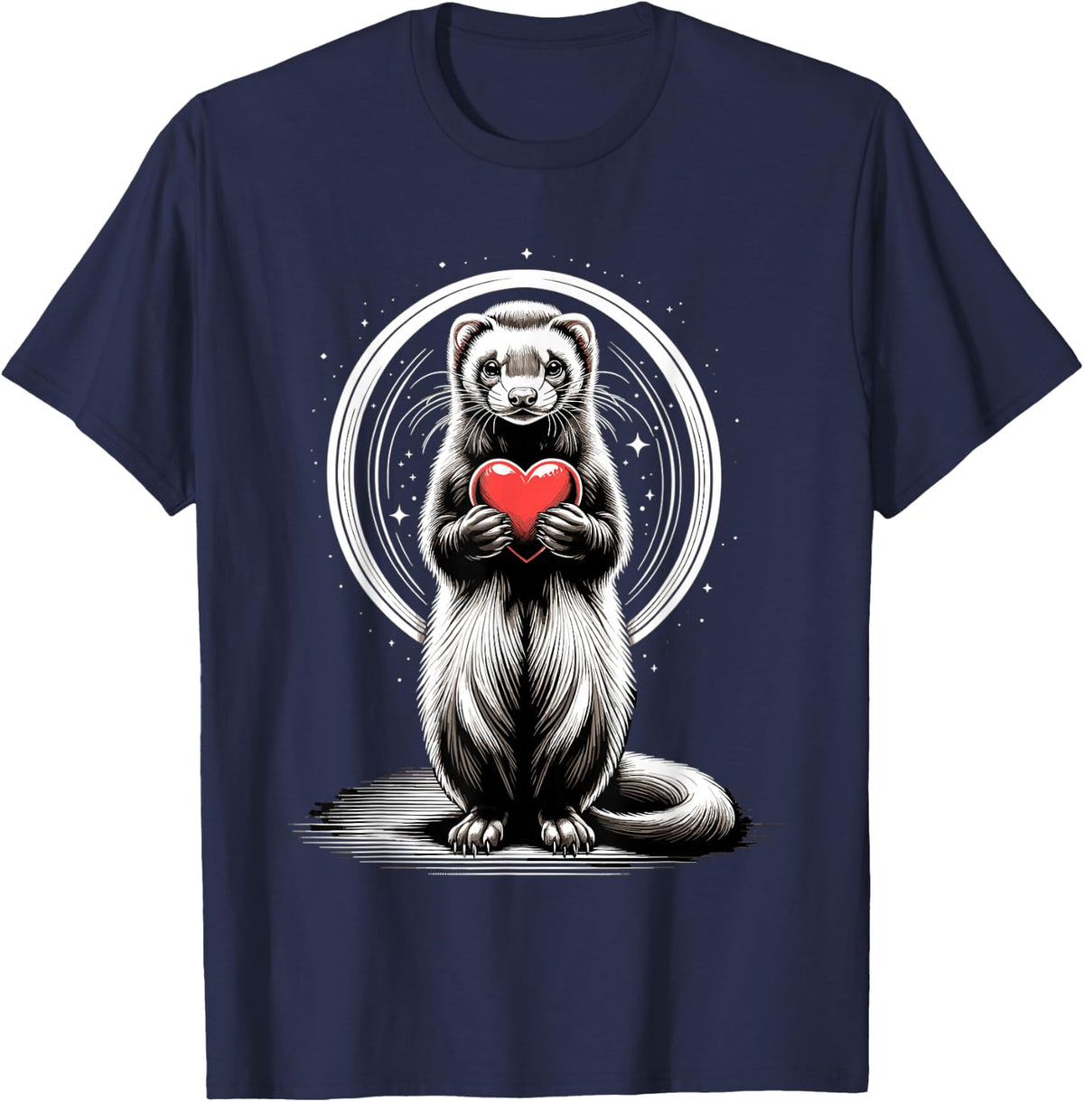 Ferret Holding Heart Valentine's Day Cute Valentine T-Shirt - Navy Blue