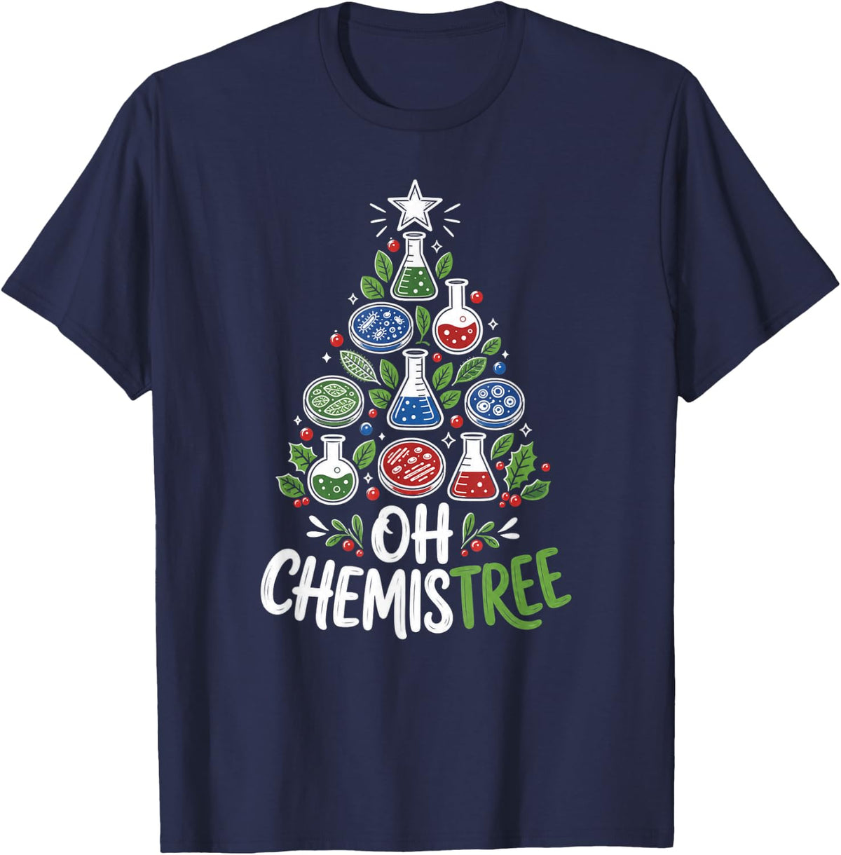 Biologist Christmas Oh Chemistree T-Shirt - Navy Blue