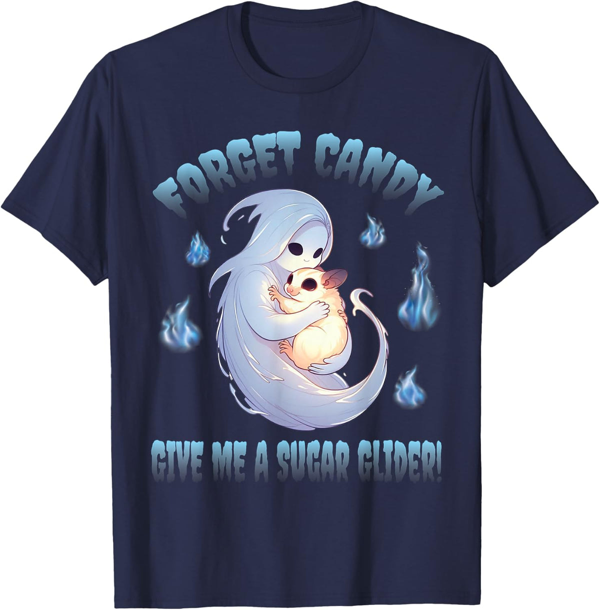 Ghost Halloween Hugging Forget Candy Give Me A Sugar Glider T-Shirt - Navy Blue