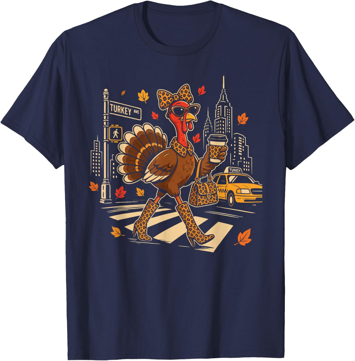 Turkey AVE/Turkey Leopard Print Thanksgiving T-Shirt - Navy Blue