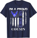 Vintage I'm A Proud Air Force Cousin With American Flag T-Shirt - Navy Blue