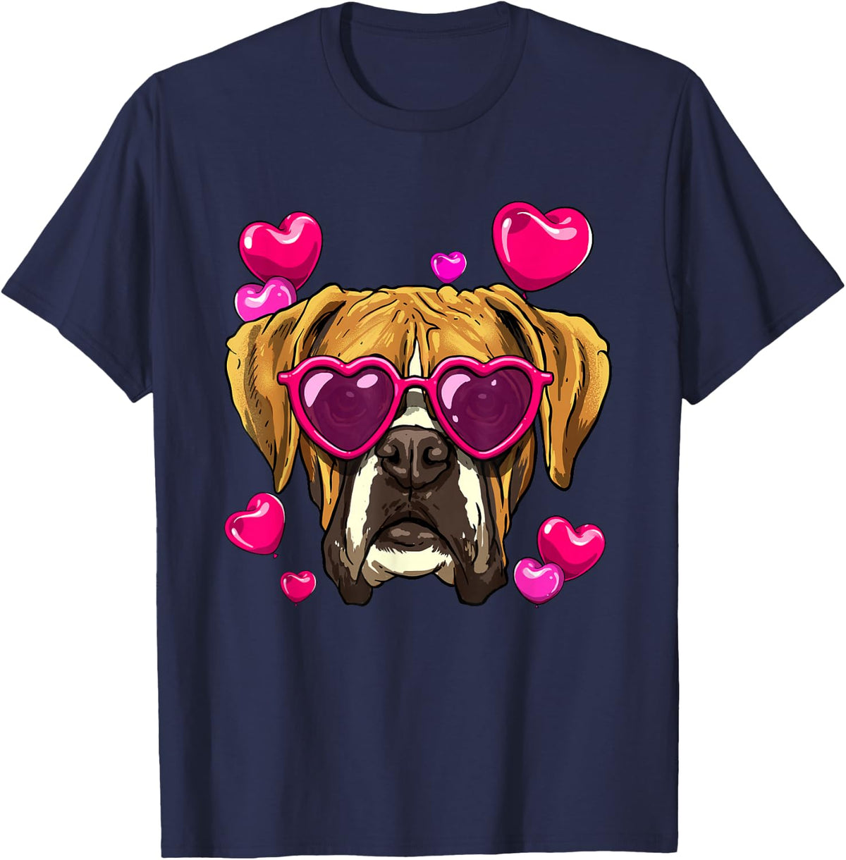 Valentine's Day Boxer Shirt Boxer Dog Face Heart Boxer Lover T-Shirt - Navy Blue