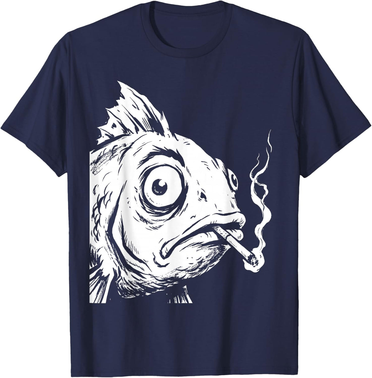 Funny Smoking Bass Fish Meme T-Shirt - Navy Blue