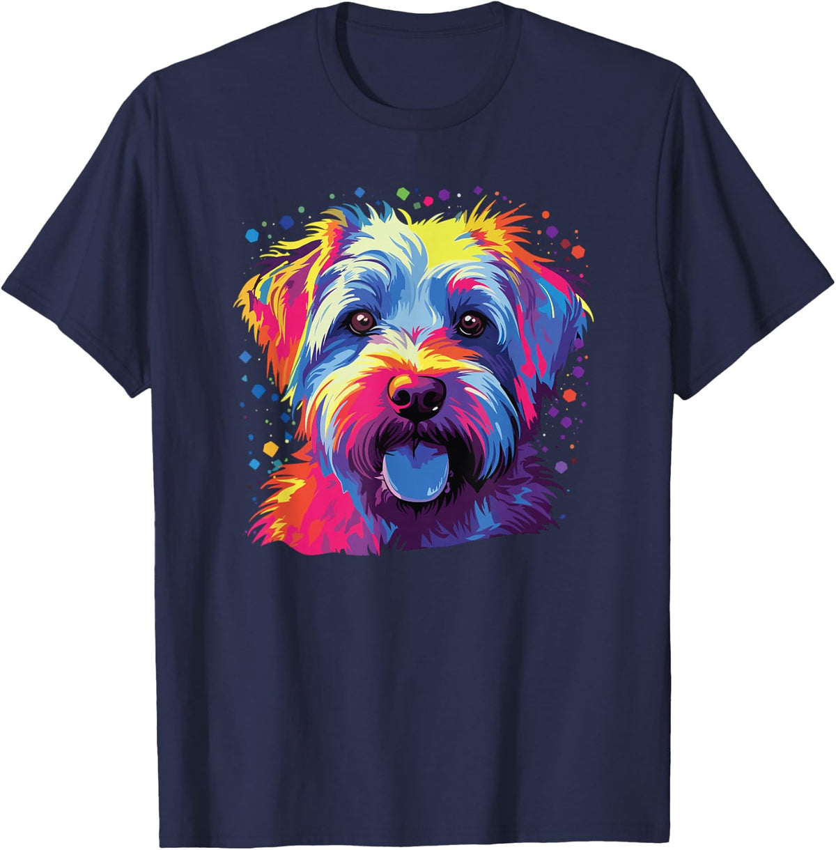 Watercolor Colorful Dandie Dinmont Terrier Dog T-Shirt - Navy Blue