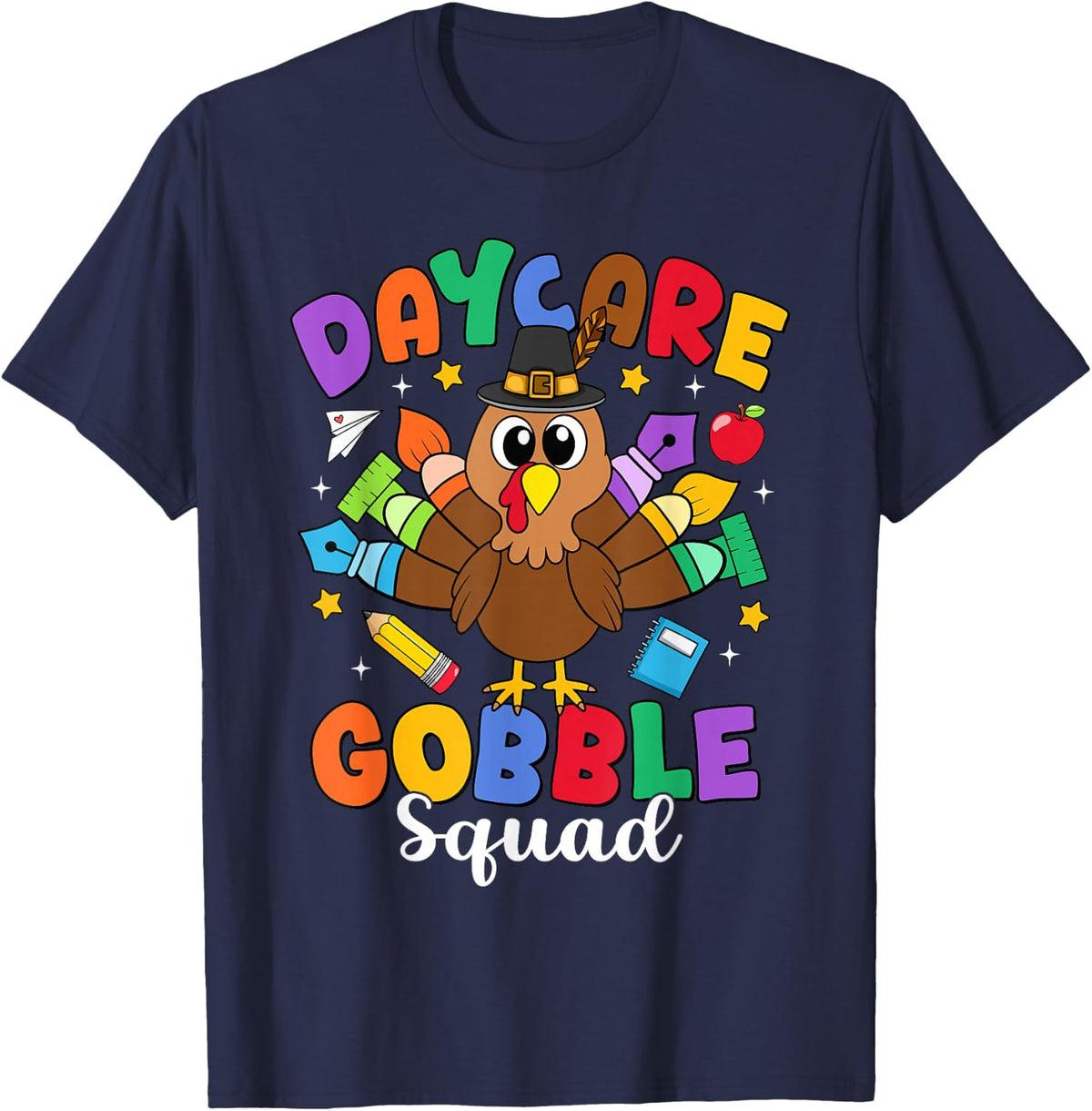 Daycare Gobble Squad Turkey Teacher Student Thanksgiving T-Shirt - Navy Blue