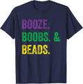 Booze Boobs Beads Mardi Gras design New Orleans Tee T-Shirt - Navy Blue