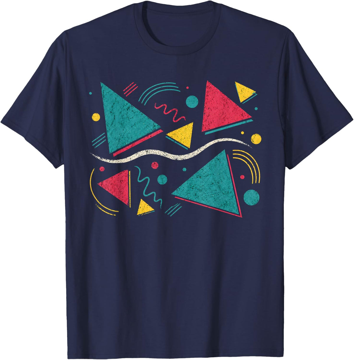Retro 80s 90s Geometric Memphis Design Abstract Shapes T-Shirt - Navy Blue