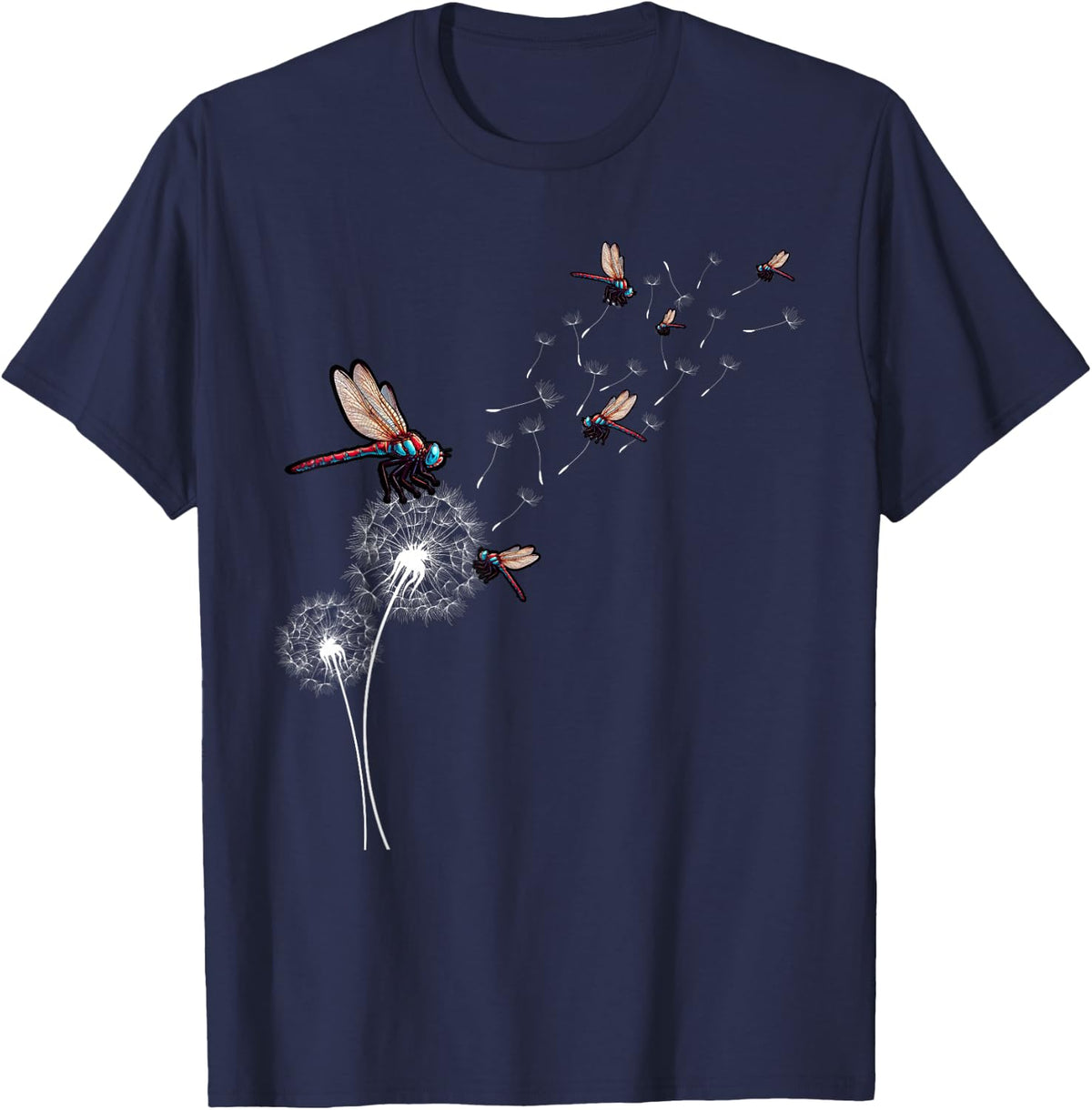 Dandelion Dragonfly T-Shirt Wildlife Insect Tees Nature Lover Gift Tee - Navy Blue