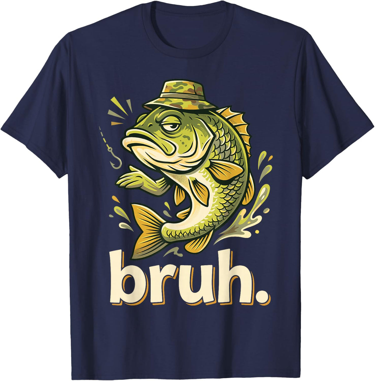 Bruh Fishing Funny Bass Fish Humor for Boys Kids T-Shirt - Navy Blue