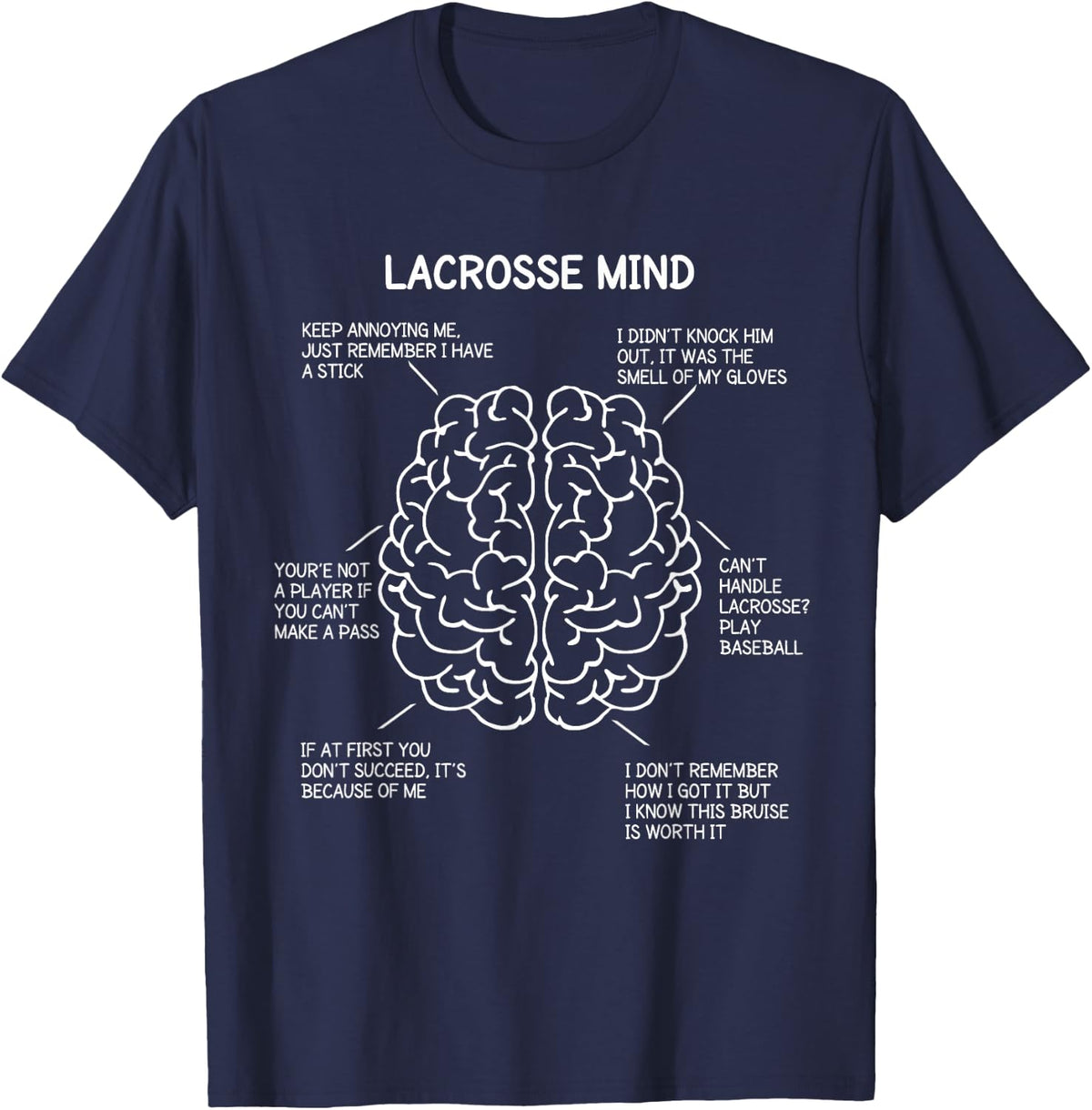 Lacrosse Player Think Sayings Brain Funny Christmas Gift T-Shirt - Navy Blue