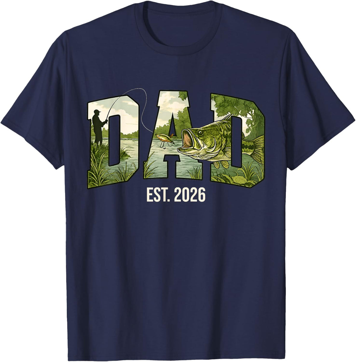 Dad Est 2026 Bass Fish Father's Day Fishing Dad New Dad T-Shirt - Navy Blue