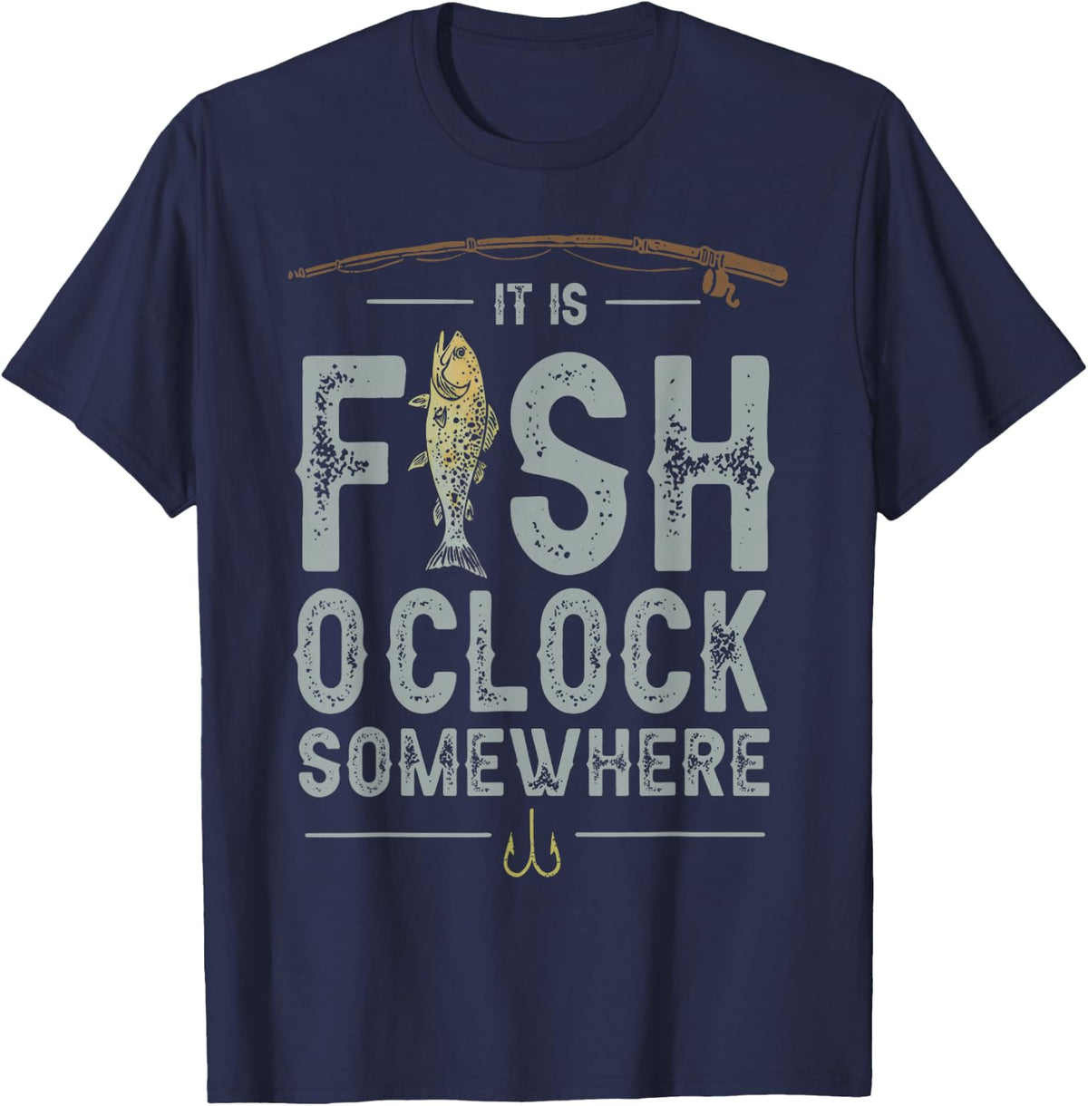 It is Fish Oclock Somewhere Funny Fisherman Bass Fish T-Shirt - Navy Blue