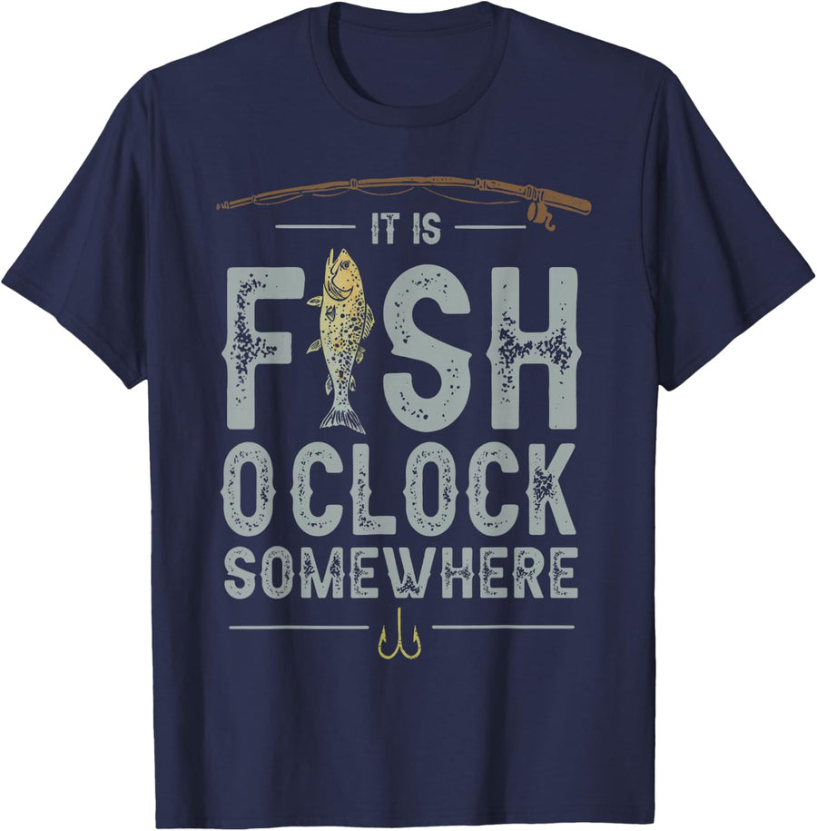 It is Fish Oclock Somewhere Funny Fisherman Bass Fish T-Shirt - Navy Blue