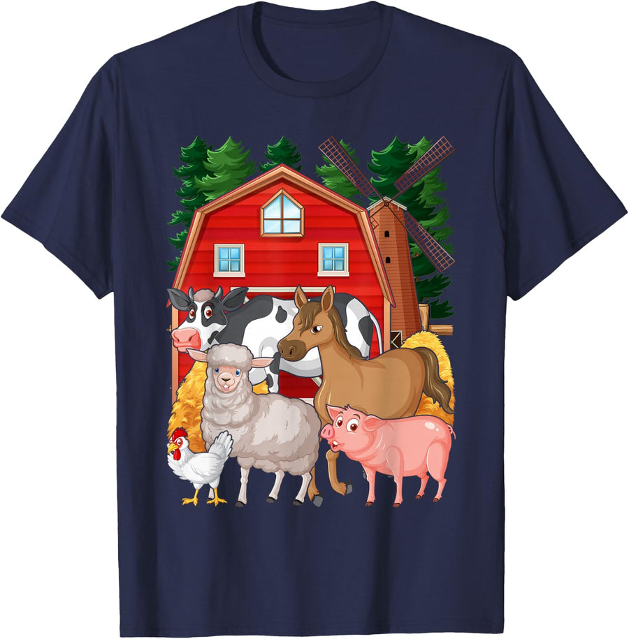 Donkey Pig Chicken Cow Agriculture Farm Animal T-Shirt - Navy Blue