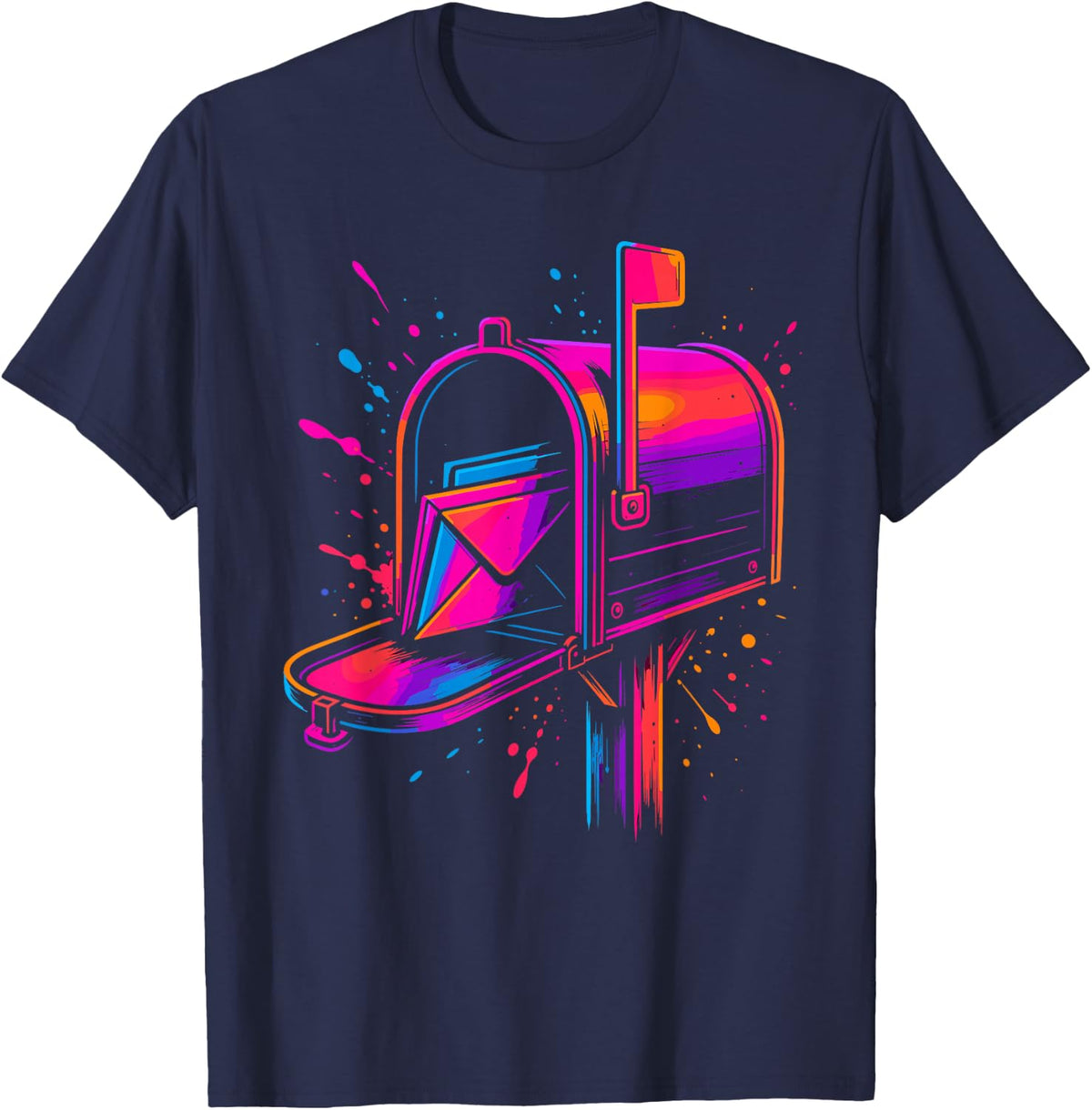 Retro Mailbox Postal Worker Mail Carrier Mailman Art T-Shirt - Navy Blue