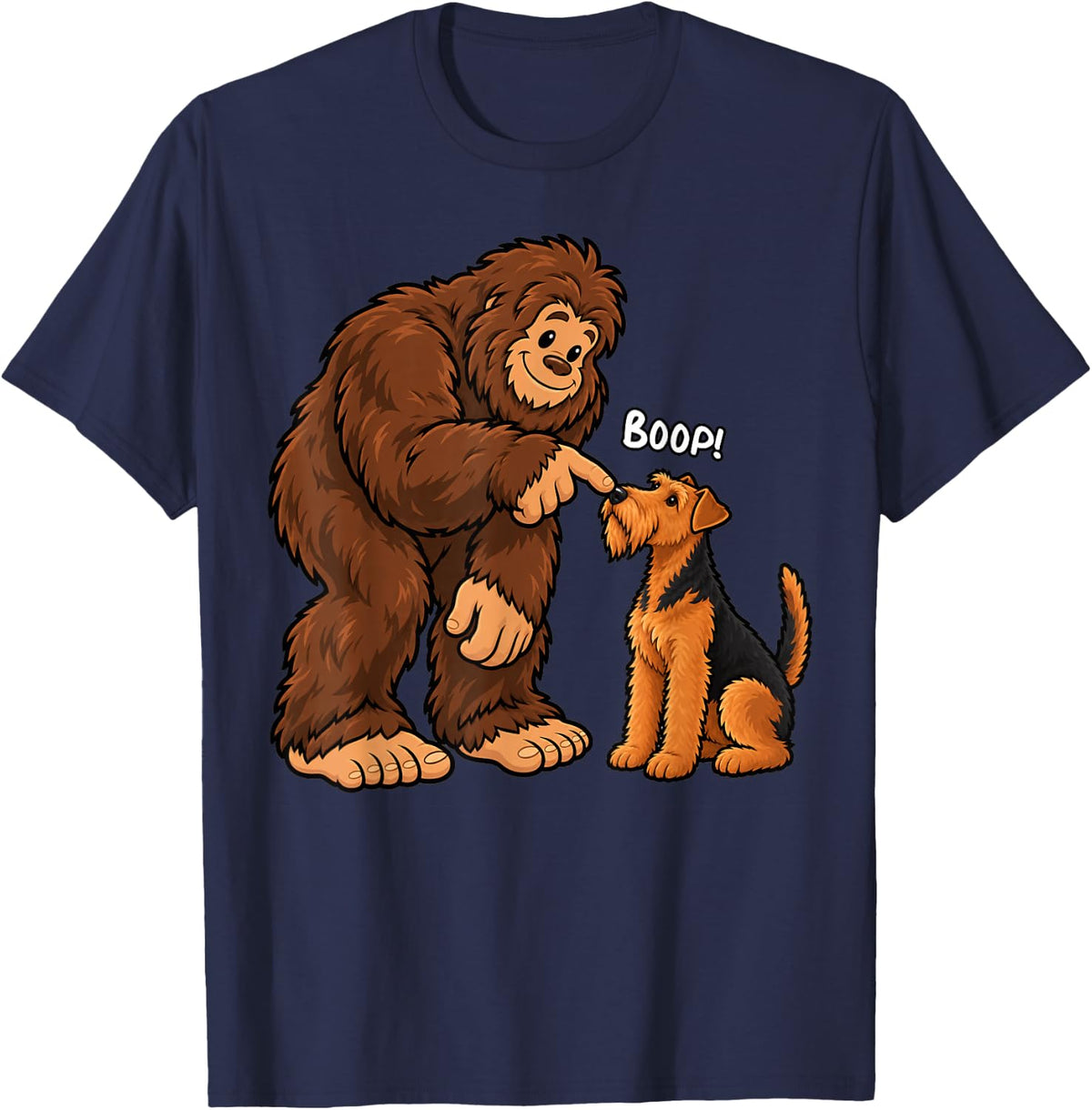 Bigfoot Boop Airedale Terrier Funny Dog Lover T-Shirt - Navy Blue