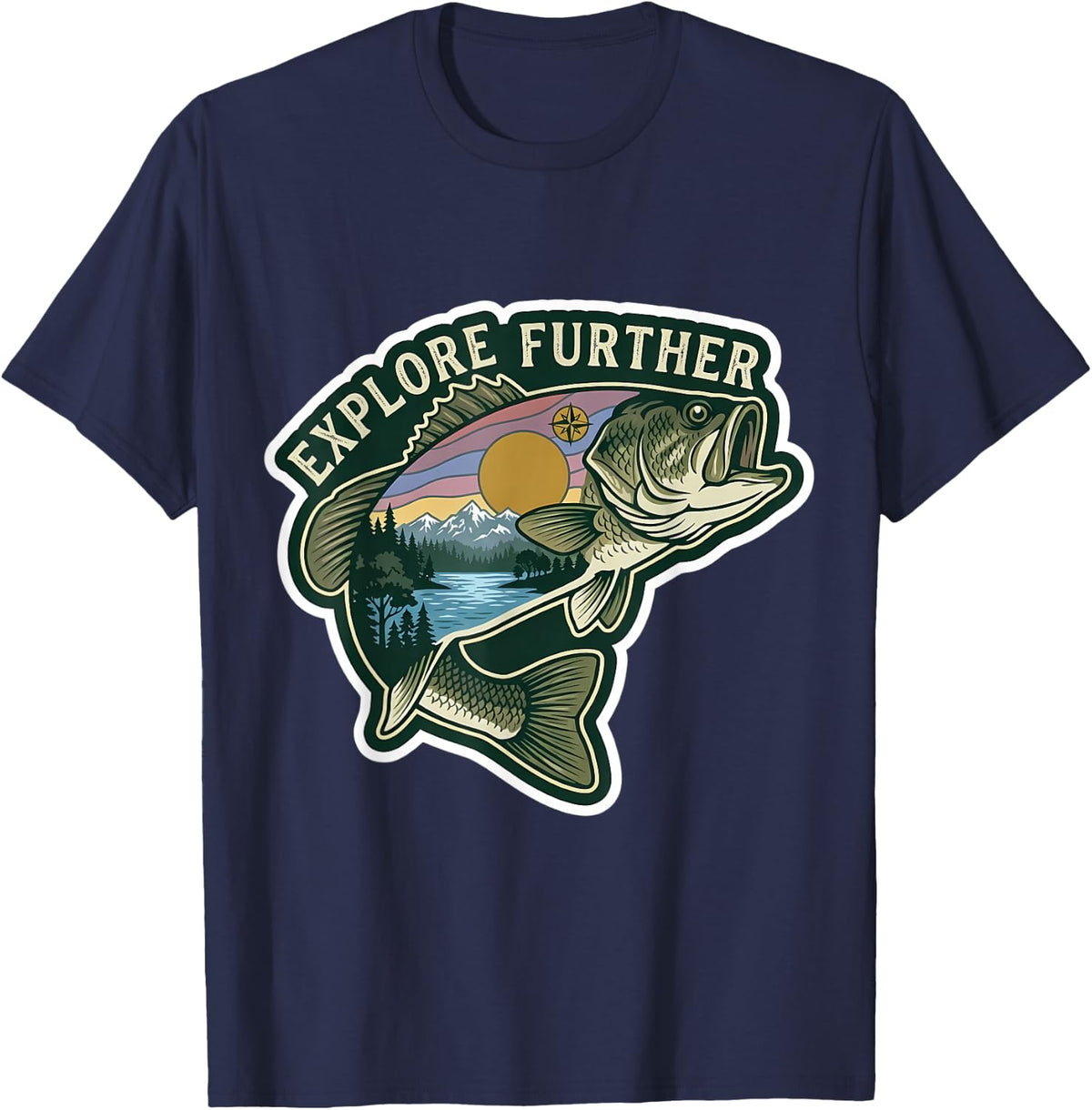 Exlore Further Trout Fly Fishing Trip Angler Nature Angling T-Shirt - Navy Blue