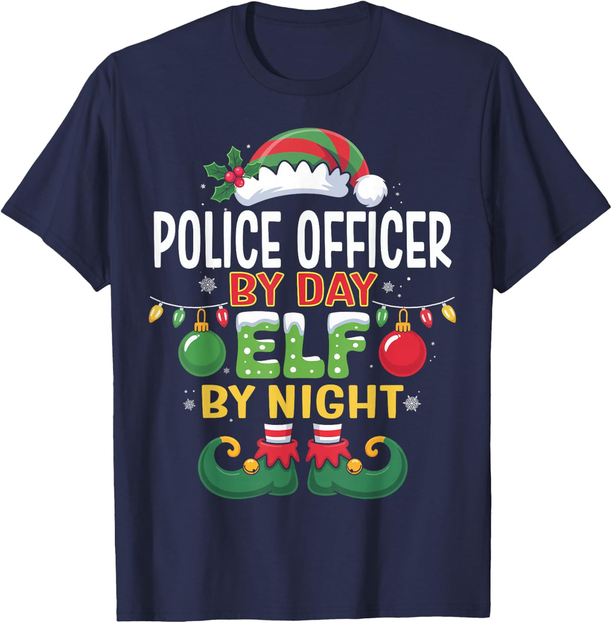 Christmas Police Officer By Day Elf By Night Matching T-Shirt - Navy Blue