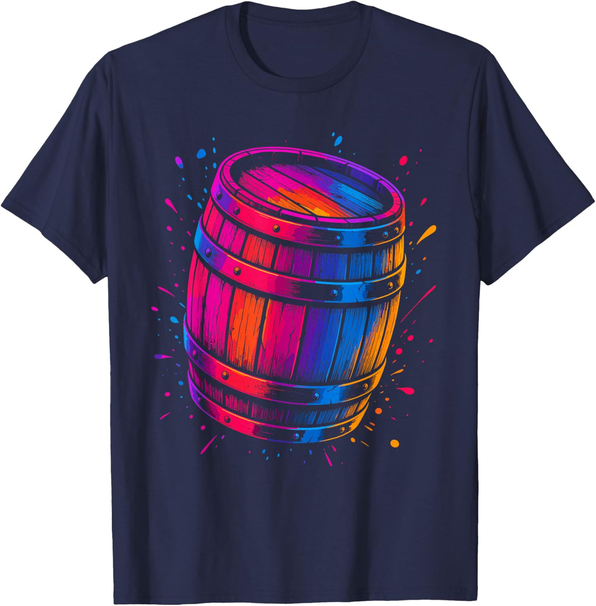 Colorful Barrel Keg Cask Distilling Art T-Shirt - Navy Blue
