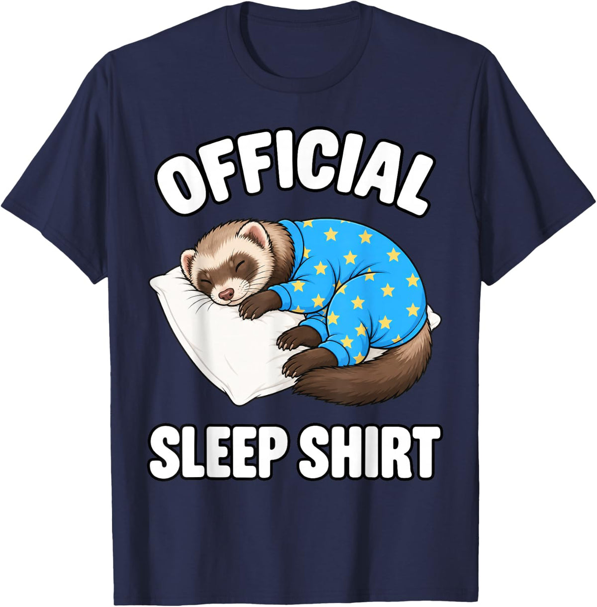 Ferret Sleeping in Pajamas Official Sleepshirt Cute T-Shirt - Navy Blue