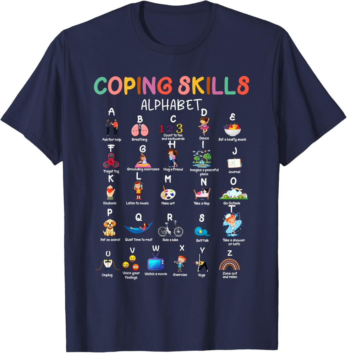 School Counselor My Coping Skills Alphabet Back To School T-Shirt - Navy Blue