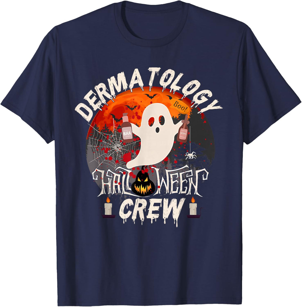 Spooky Dermatology Boo Crew Dermatologist Halloween Matching T-Shirt - Navy Blue
