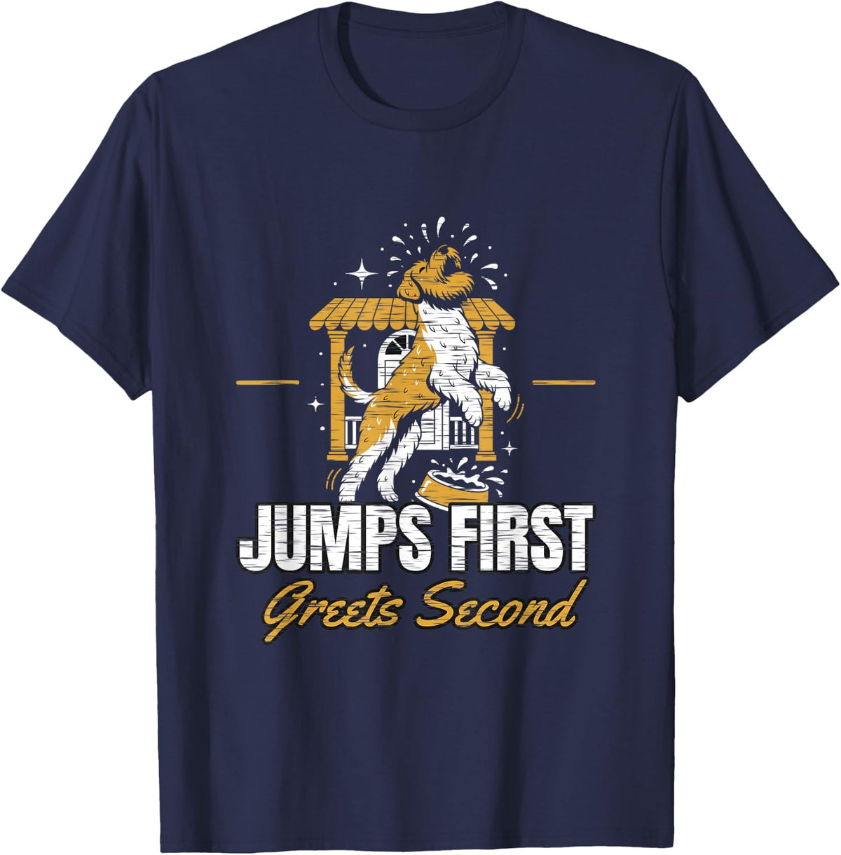 Soft Coated Wheaten Terrier - Jumps First Greets Second T-Shirt - Navy Blue