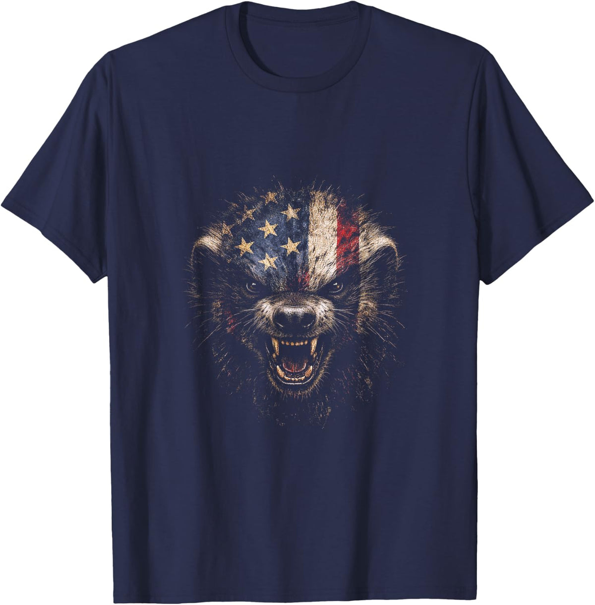 Patriotic Honey Badger USA Flag July 4th Independence Day T-Shirt - Navy Blue