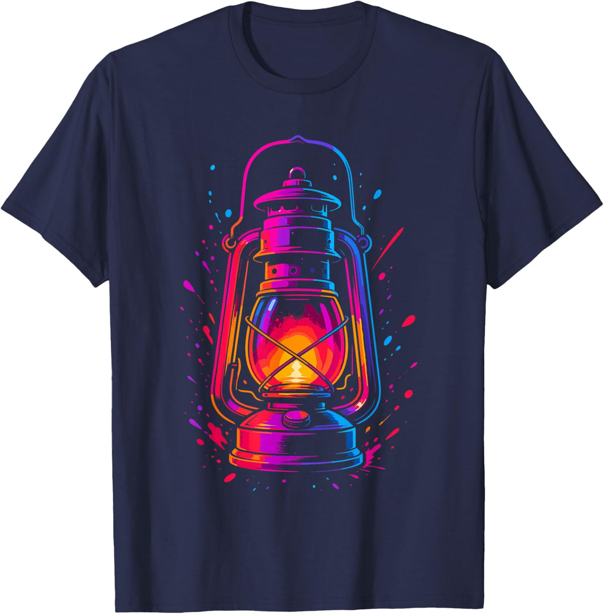 Vintage Camping Lantern Retro Outdoor Oil Lamp T-Shirt - Navy Blue