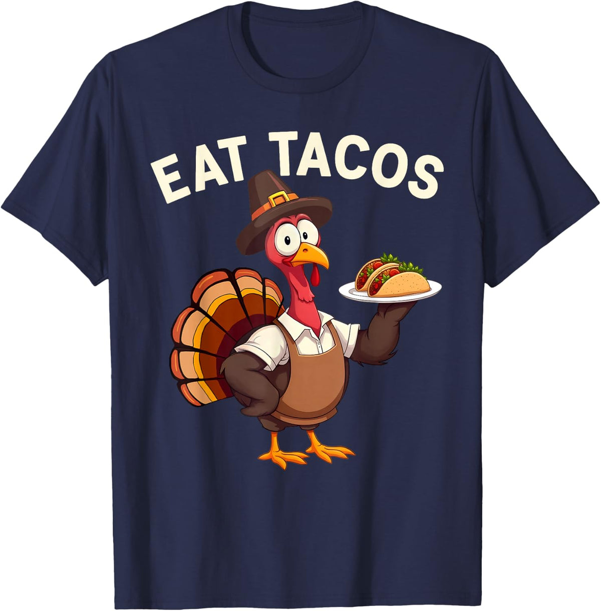 Funny Thanksgiving Turkey Eat Tacos Mexican Thanksgiving T-Shirt - Navy Blue