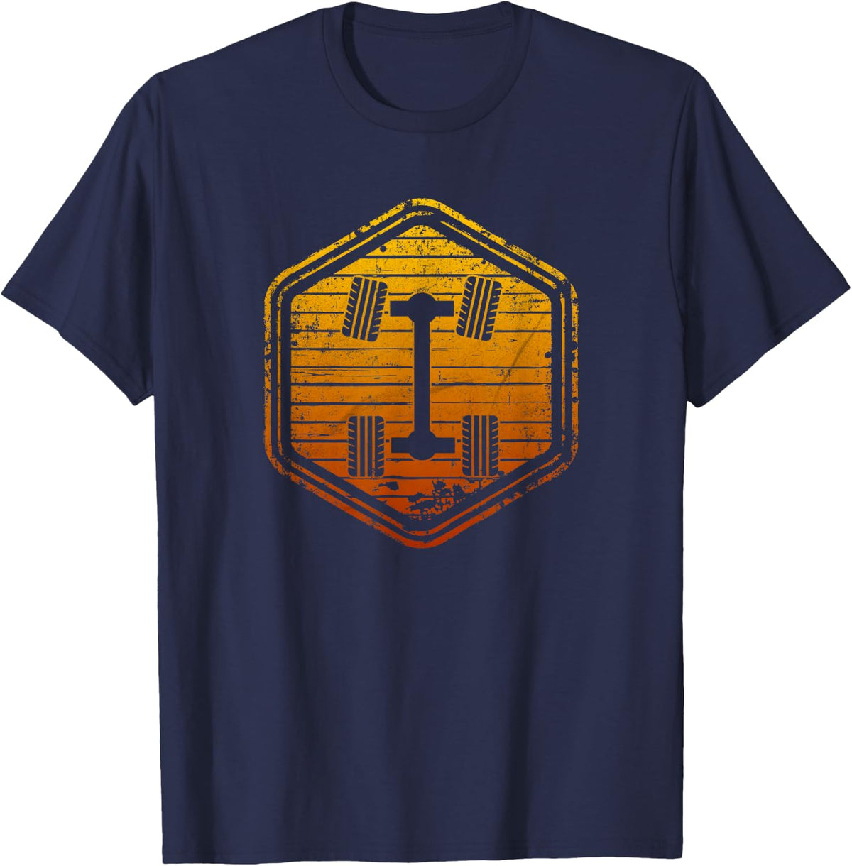 4WD 4x4 Off Road Sign Vintage Sunset for Offroading T-Shirt - Navy Blue