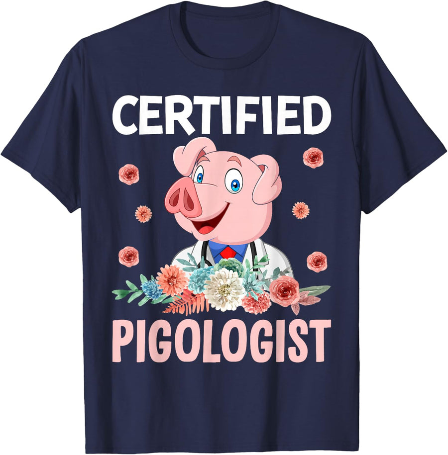 Certified Pigologist T-Shirt - Navy Blue