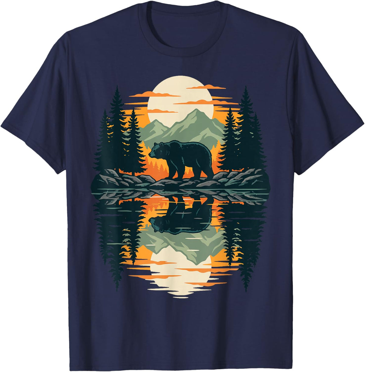Bear Forest Reflection Hiker T-Shirt - Navy Blue