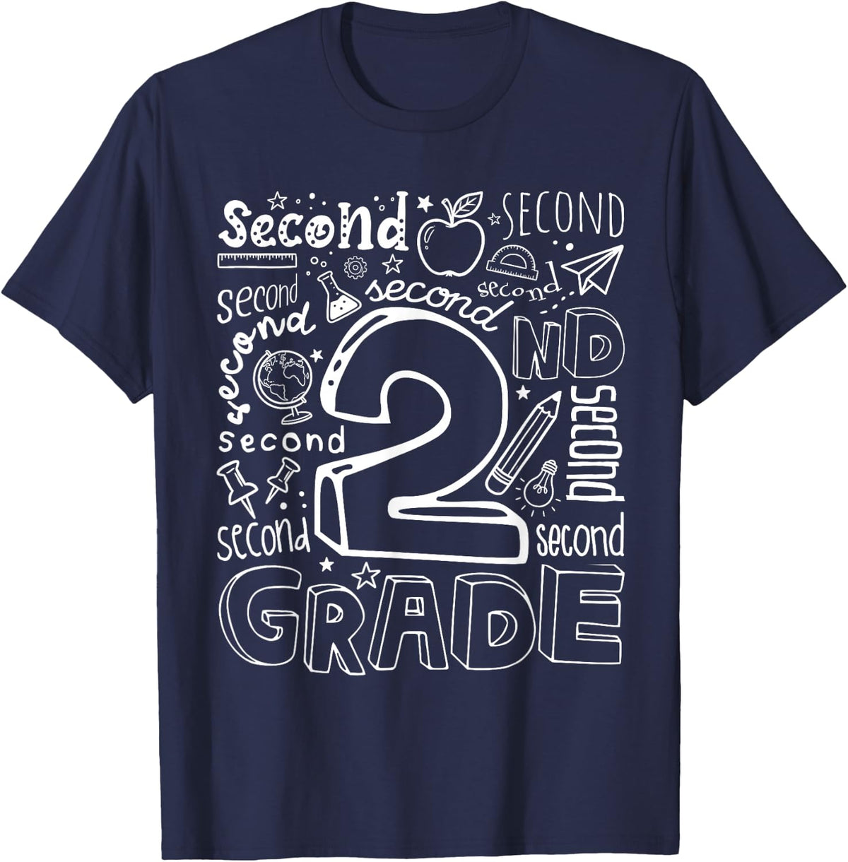 Back to School Typography Second 2nd Grade Team Teacher Kids T-Shirt - Navy Blue