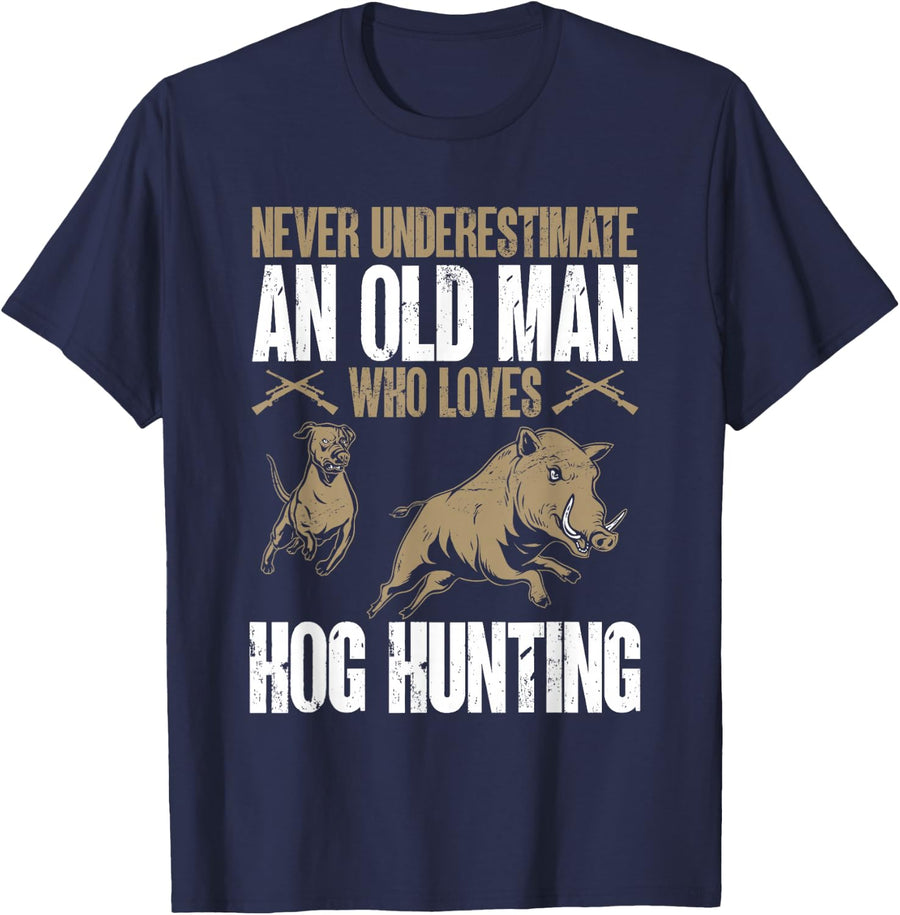 Wild Hog Hunting Boar Hunting T-Shirt - Navy Blue