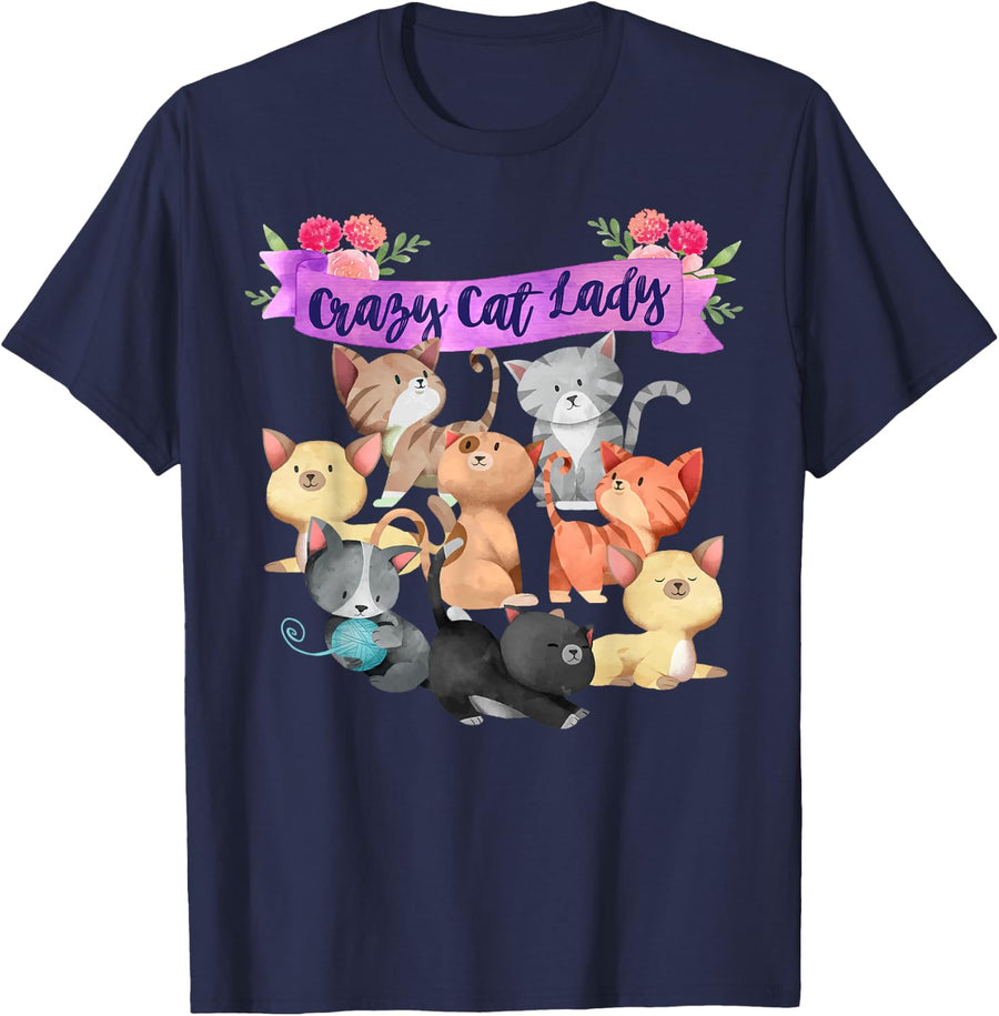 Crazy Cat Lady | International Cat Day Hilarious Gift T-Shirt - Navy Blue