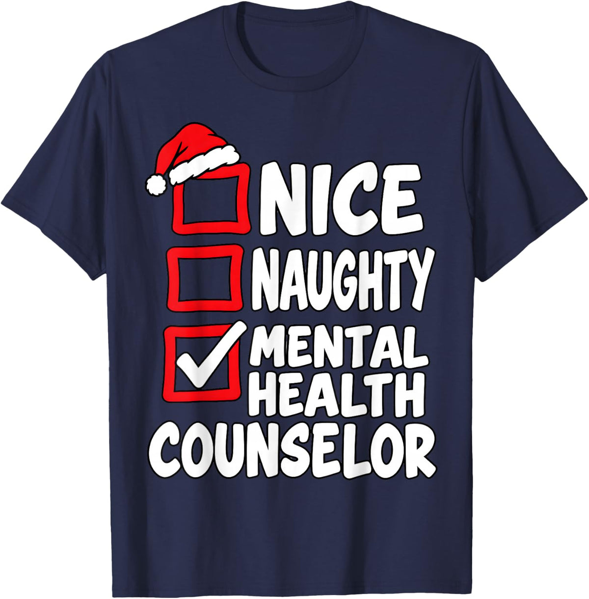 Xmas Mental Health Counselor Santa Hat Christmas T-Shirt - Navy Blue