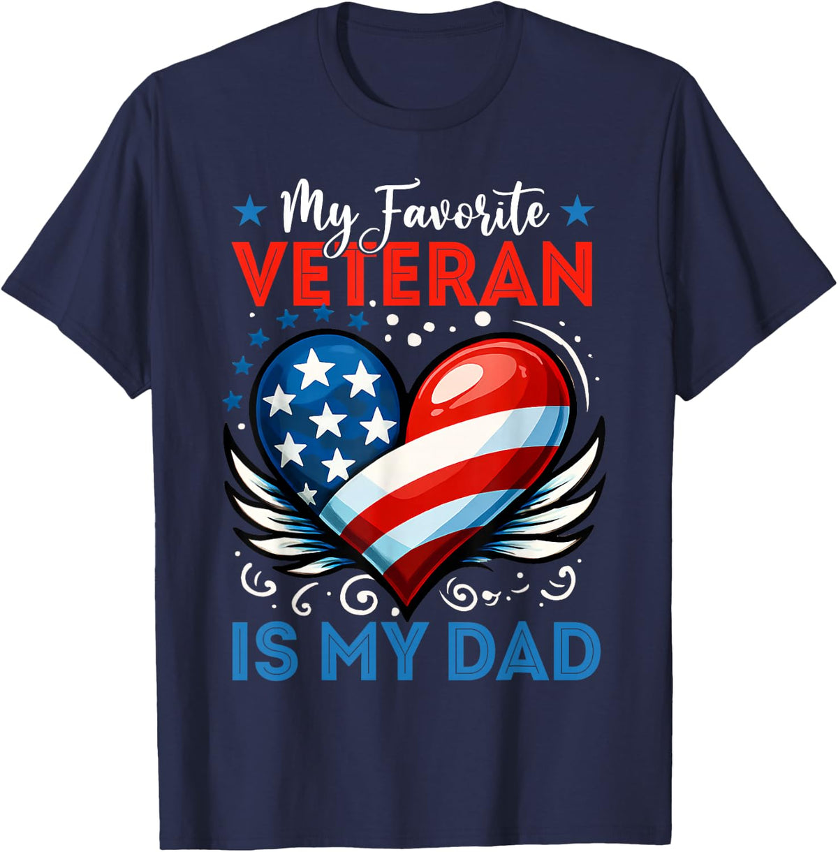 Dad Father's Day My Favorite Veteran is My Dad Heart Kids T-Shirt - Navy Blue