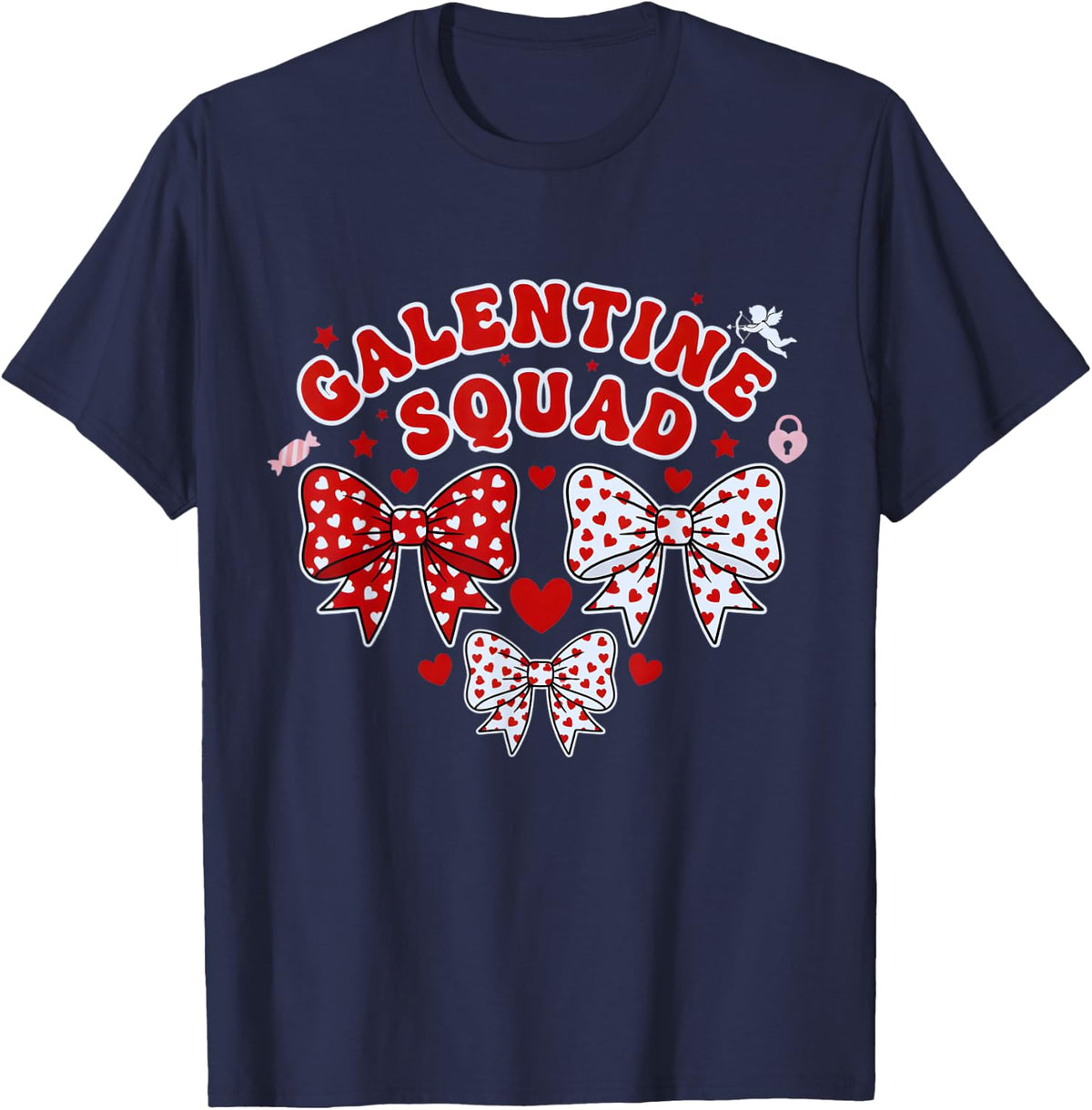 Galentine's Day Galentines Squad Valentine Day Coquette Bow T-Shirt - Navy Blue