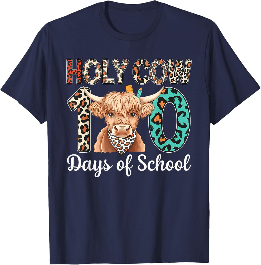 Holy Cow 100 Days of School Shirt 100th Day Smarter Teacher Kids Tee T-Shirt - Navy Blue