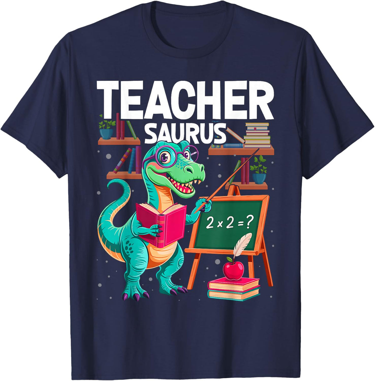 Retro Funny Teachersaurus Dinosaur School Teacher Apparel T-Shirt - Navy Blue