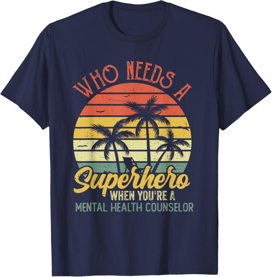 Mental Health Counselor Funny Retro Vintage Superhero Men T-Shirt - Navy Blue