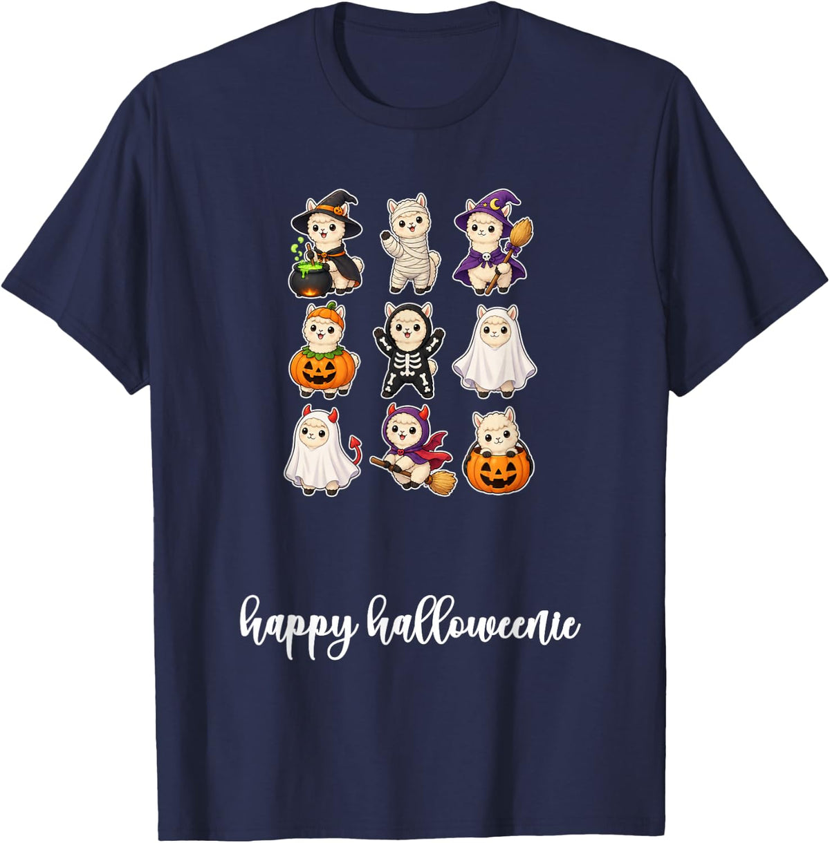 Alpaca Happy Halloweenie Cute Halloween Costume Art T-Shirt - Navy Blue