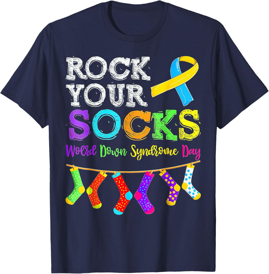 Rock Your Socks Down Syndrome T-Shirt - Navy Blue