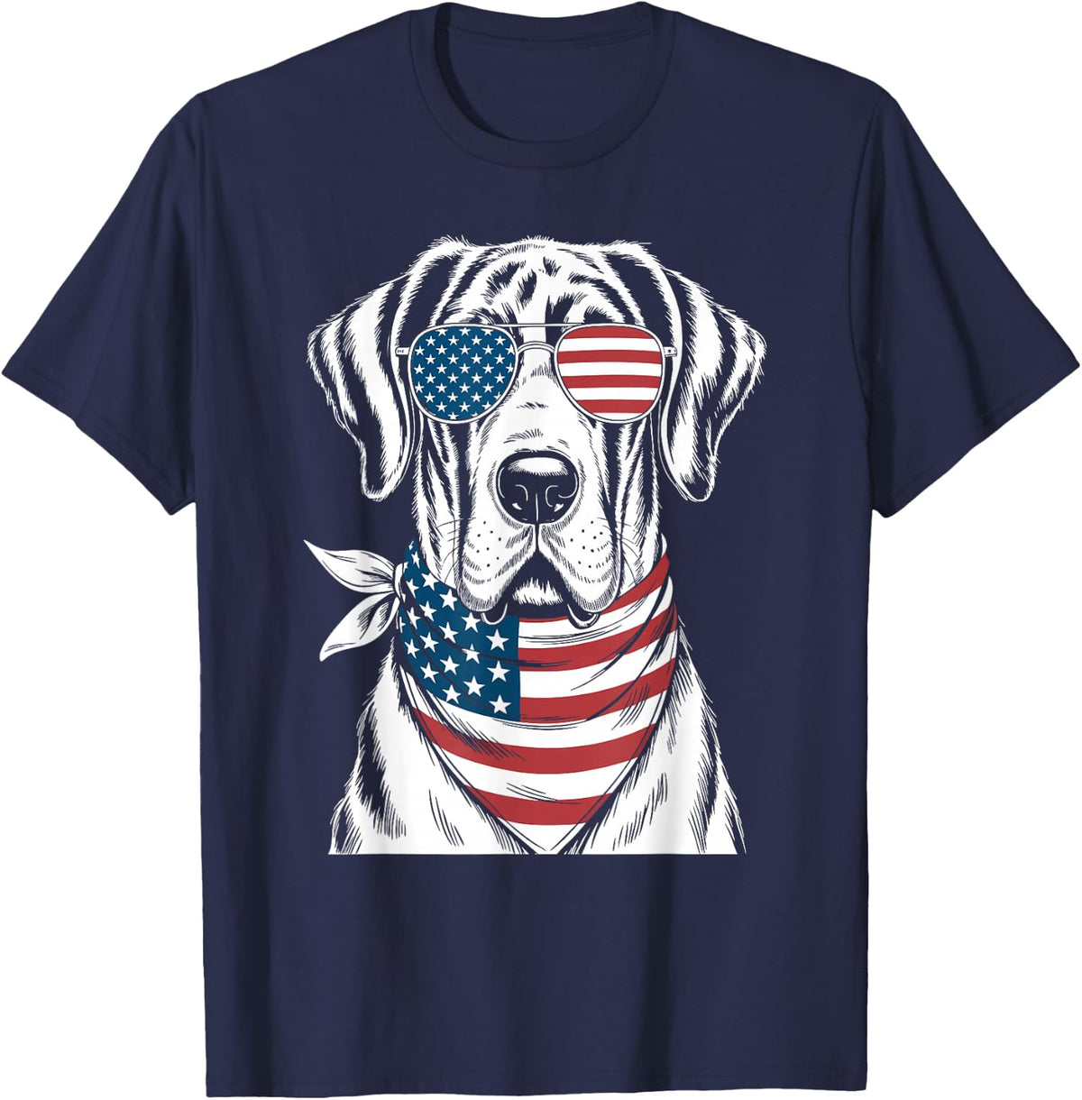 Great Dane Dog USA Flag Sunglasses Patriotic 4th Of July Tees T-Shirt - Navy Blue
